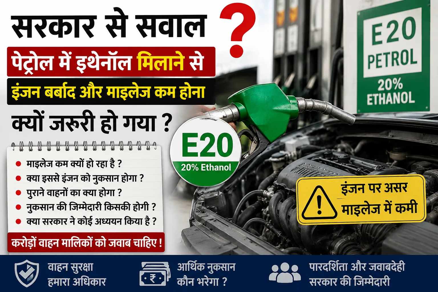 पेट्रोल में इथेनॉल मिश्रण को लेकर बढ़ी चर्चा, वाहन मालिकों ने उठाए कई महत्वपूर्ण सवाल